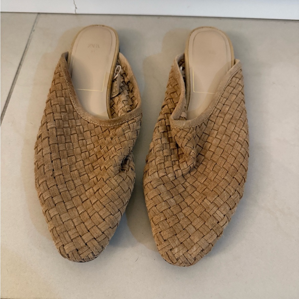 Zara Tan Woven Mules for Women